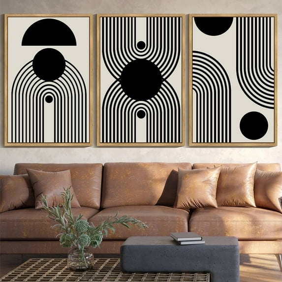SHENIFY 24x36in3pcs Nautral Framed Black Abstract Wall Art Decor Duotone Minimal Dark Brush Stroke Prints Shapes Illustrations Modern Art Decorative Ready To Hang