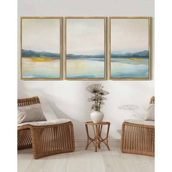 SHENIFY Abstract Landscape Wall Art 16x24in3pcs Natural Framed Set Minimalist Neutral Illustrations Modern Art Decorative Nordic for Living Room Bedroom Hallway