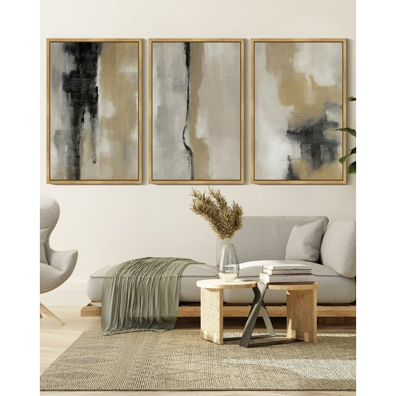 SHENIFY Abstract Wall Art 16x24in3pcs Natural Framed Tie-Dyed Shapes Abstract Illustrations Modern Minimalist Painting Decorative Artwork for Living Room Bedroom