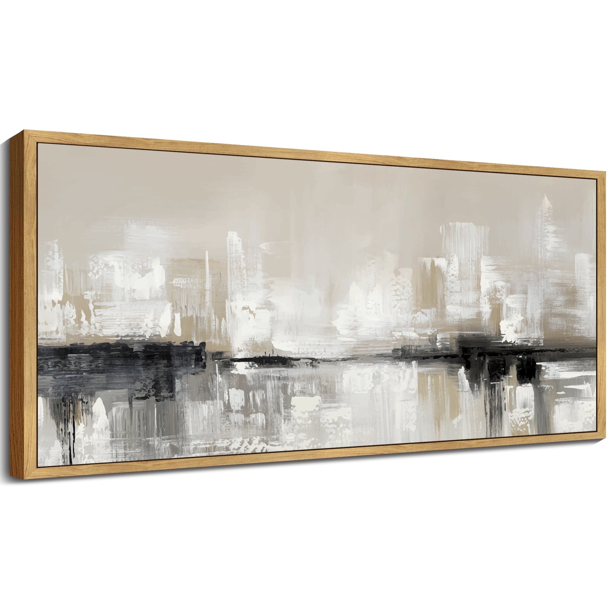 SHENIFY Abstract Wall Art Decor Color Field Abstract Landscape Illustrations Modern Art Decorative Ready to Hang 8x16in Natural Framed