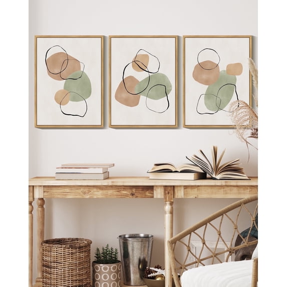 SHENIFY Abstract Wall Art Decor Colorful Geometric Ring Grid Lines Shapes Drawings Modern Art Decorative Ready To Hang 11x14in3pcs Natural Framed