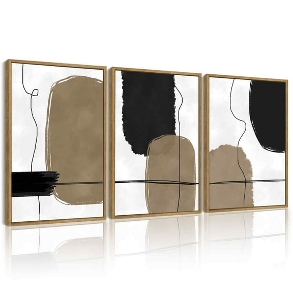SHENIFY Abstract Wall Art Neutral Beige Mid Century Textured Artwork Black Minimalist Line Modern Decor Artwork Prints Rustic Living Room Hallway 12x16in3pcs Natural Framed
