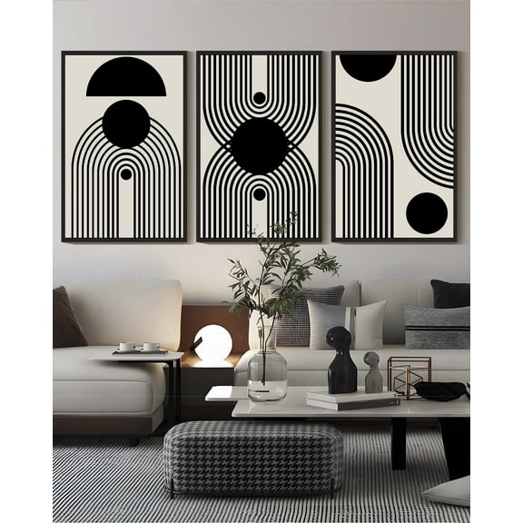 SHENIFY Black Abstract Wall Art 16x24in3pcs Black Framed Decor Duotone Minimal Dark Brush Stroke Prints Shapes Illustrations Modern Art Decorative Ready to Hang