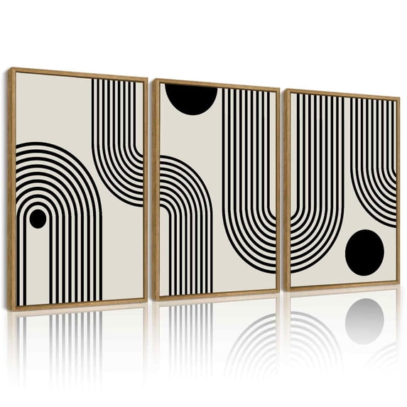 SHENIFY Black Abstract Boho Wall Art 16x24in3pcs Natural Framed Mid Century Modern Wall Painting Neutral Bohemain Hallway Living Dining Room Decor