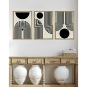 SHENIFY Black Abstract Boho Wall Art Framed Wood Geometric Wall Decor Mid Century Modern Minimalist Bohemian Bedroom Decor Canvas Prints Ready To Hang for Living Room - 12x16in3pcs Neutral Framed