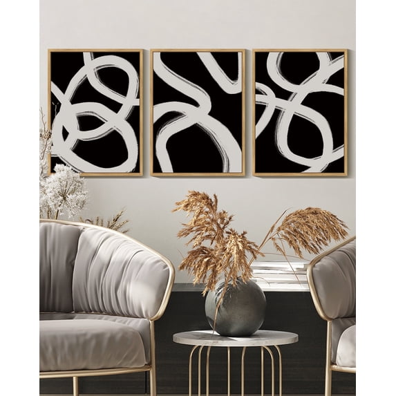SHENIFY Black Abstract Boho Wall Art Framed Wood Geometric Wall Decor Mid Century Modern Minimalist Bohemian Bedroom Decor Canvas Prints Ready to Hang for Living Room - 11x14in3pcs Nautral Framed