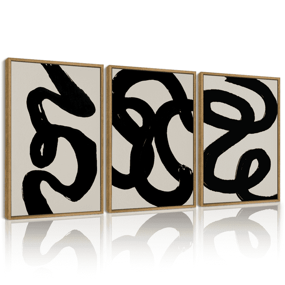 SHENIFY Black Abstract Boho Wall Art Framed Wood Geometric Wall Decor Minimalist Bohemian Bedroom Decor Canvas Prints for Living Room - 12x16in3pcs Neutral Framed