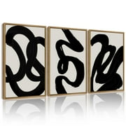 SHENIFY Black Abstract Boho Wall Art Framed Wood Geometric Wall Decor Minimalist Bohemian Bedroom Decor Canvas Prints for Living Room 16x24in3pcs Framed
