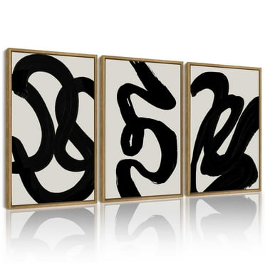SHENIFY Black Abstract Boho Wall Art Framed Wood Geometric Wall Decor Minimalist Bohemian Bedroom Decor Canvas Prints for Living Room 16x24in3pcs Framed