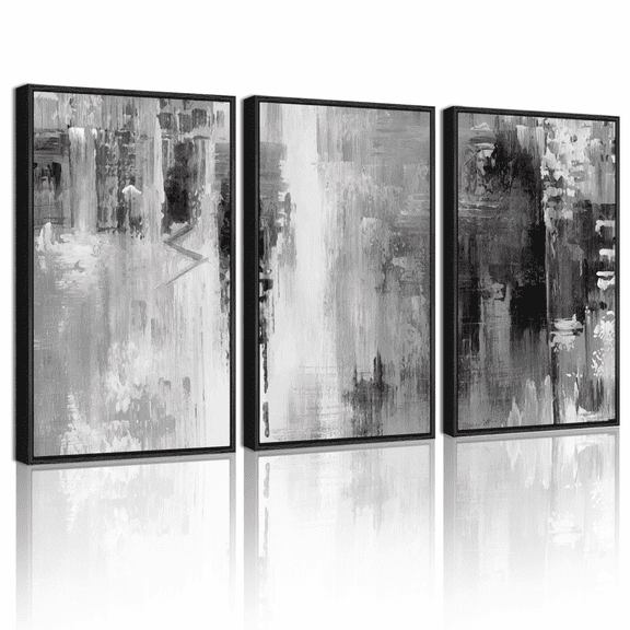 SHENIFY Black Abstract Wall Art 16x24in3pcs Black Framed Tie-Dyed Abstract Illustrations Modern Minimalist Painting Decorative Artwork for Living Room Bedroom