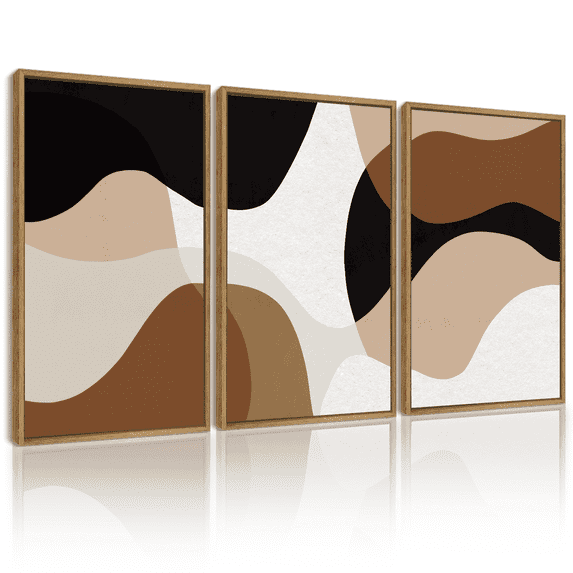 SHENIFY Black Abstract Wall Art 16x24in3pcs Natural Framed Decor Minimalist Geometry Prints Shapes Illustrations Modern Art Decorative Ready to Hang