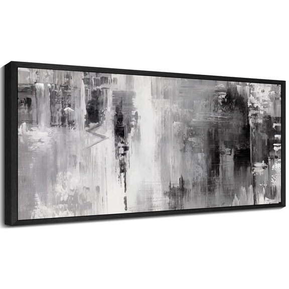 SHENIFY Black Abstract Wall Art 20x40in Black Framed Tie-Dyed Abstract Illustrations Modern Minimalist Painting Decorative Artwork for Living Room Bedroom