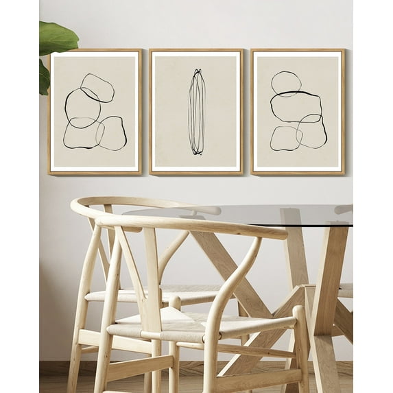 SHENIFY Black Abstract Wall Art Decor Minimalist Geometry Ring Grid Lines Graffiti & Street Prints Modern Art Decorative Ready to Hang 11x14in3pcs Natural Framed