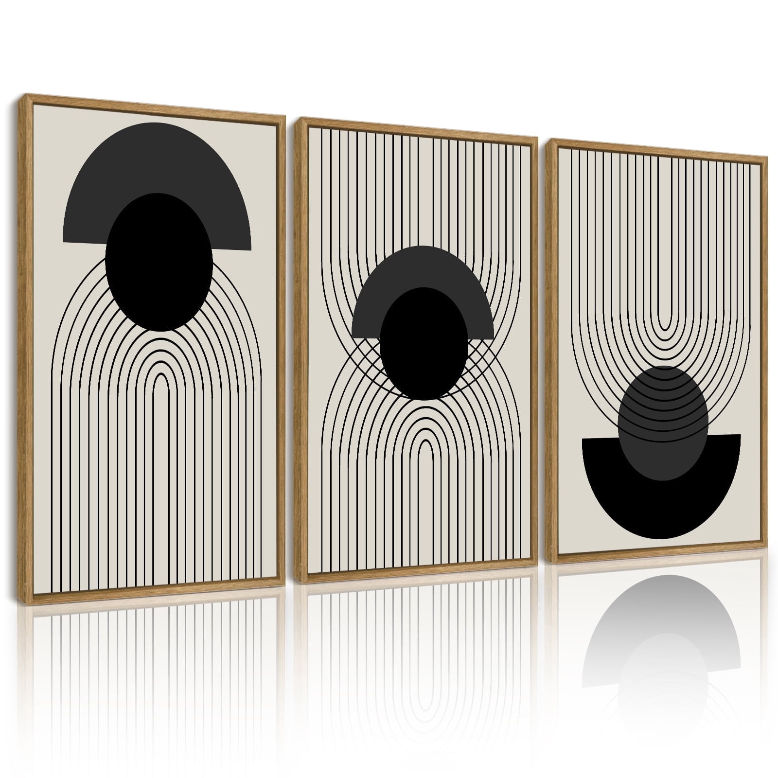 SHENIFY Black Boho Wall Art - Minimalist Mid Century Modern Framed Canvas Prints (Set of 3, 12x16in)