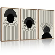 SHENIFY Black Boho Wall Art Framed Wood Abstract Boho Wall Decor Mid Century Modern Decor Minimalist Bohemian Bedroom Decor Canvas Prints Ready To Hang for Living Room - 12x16in3pcs Neutral Framed