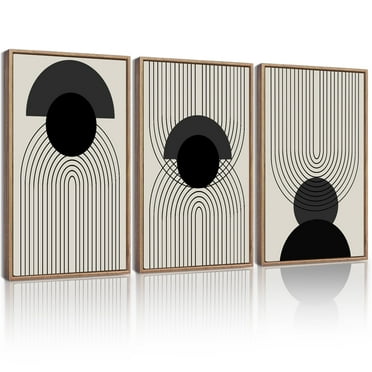 SHENIFY Black Boho Wall Art Framed Wood Abstract Boho Wall Decor Mid Century Modern Decor Minimalist Bohemian Bedroom Decor Canvas Prints Ready To Hang for Living Room - 12x16in3pcs Neutral Framed