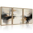 thumbnail image 1 of SHENIFY Black Gray Abstract Landscape Wall Art Brown Tan Neutral Minimalist Modern Decor Artwork Prints Rustic Office Bedroom 12x16in3pcs Natural Framed, 1 of 7