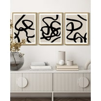 SHENIFY Black Lines Abstract Wall Art Ink Wash Minimalist Canvas Painting Artwork 11x14in3pcs Natural Framed