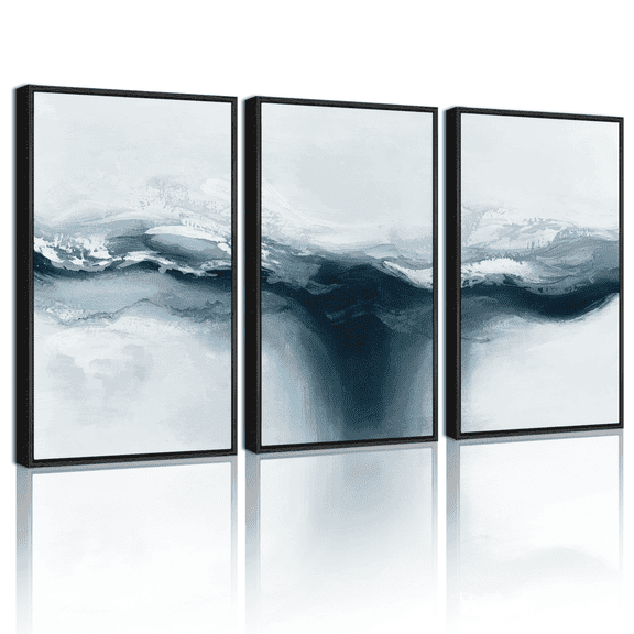 SHENIFY Blue and Grey Abstract Wall Art 16x24in3pcs Black Framed Modern Minimalist Painting Decor Graffiti Artwork