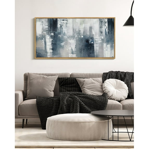 SHENIFY Blue and Grey Abstract Wall Art 20x40in Natural Framed Modern Minimalist Painting Decor Graffiti Artwork for Home Wall Decor