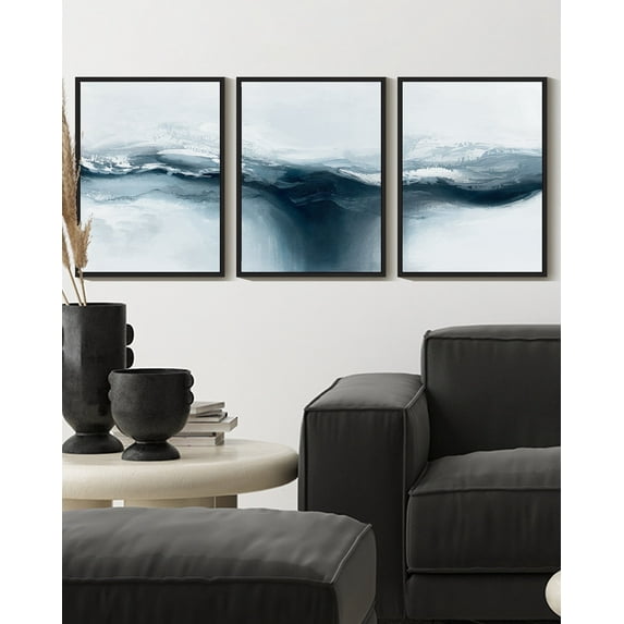 SHENIFY Blue and Grey Abstract Wall Art Modern Minimalist Painting Decor Graffiti Artwork 11x14in3pcs Black Framed