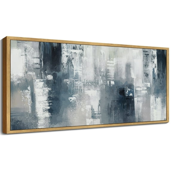 SHENIFY Blue and Grey Abstract Wall Art Modern Minimalist Painting Decor Graffiti Artwork for Home Wall Decor 8x16in Natural Framed