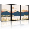 thumbnail image 1 of SHENIFY Bohemain Mountain Landscape Canvas Wall Art 16x24in3pcs Black Framed Watercolor Nature Artwork Painting Boho Farmhouse Rustic Room Decor for Bedroom Living Room, 1 of 7