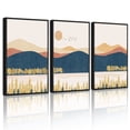 thumbnail image 1 of SHENIFY Bohemain Mountain Landscape Canvas Wall Art 16x24in3pcs Black Framed Watercolor Nature Artwork Painting Boho Farmhouse Rustic Room Decor for Bedroom Living Room, 1 of 7