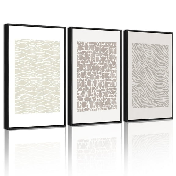 SHENIFY Boho Abstract Wall Art 16x24in3pcs Black Framed Mid-Century Tan Geometric Landscape Abstract Shapes Cozy Neutral Modern Minimalist Painting Decorative Artwork
