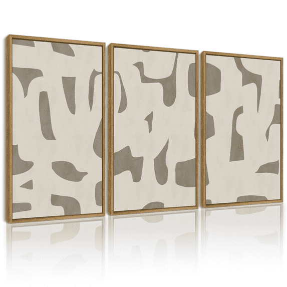 SHENIFY Boho Abstract Wall Art 16x24in3pcs Natural Framed Mid-Century Duotone Minimal Dark Brush Stroke Neutral Modern Minimalist Painting Decorative Artwork