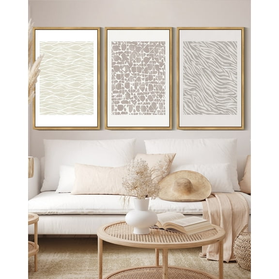 SHENIFY Boho Abstract Wall Art 16x24in3pcs Natural Framed Mid-Century Tan Geometric Landscape Abstract Shapes Cozy Neutral Modern Minimalist Painting Decorative Artwork