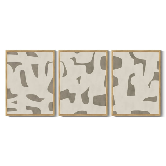 SHENIFY Boho Abstract Wall Art Mid-Century Duotone Minimal Dark Brush Stroke Neutral Modern Minimalist Painting Decorative Artwork 11x14in3pcs Natural Framed