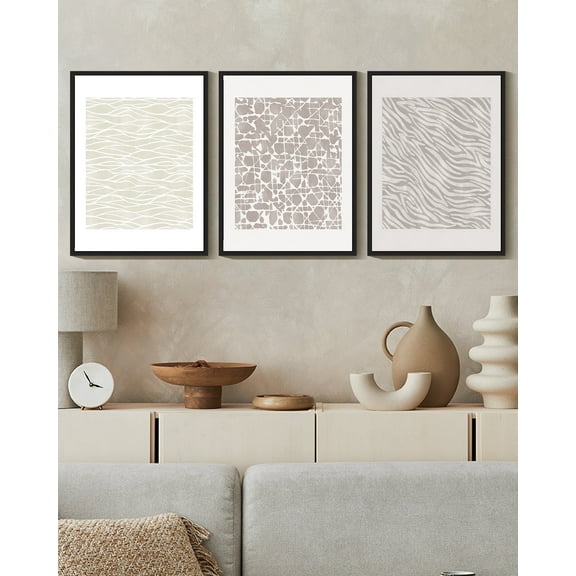 SHENIFY Boho Abstract Wall Art Mid-Century Tan Geometric Landscape Abstract Shapes Cozy Neutral Modern Minimalist Painting Decorative Artwork 11x14in3pcs Black Framed