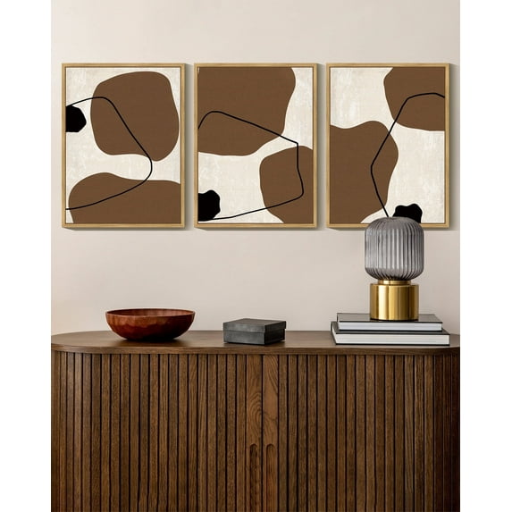 SHENIFY Boho Geometric Wall Art Mid-Century Trio of Multicolored Brown Ovals Shape Black Lines Illustration Modern Minimalist Painting Decorative Artwork 11x14in3pcs Natural Framed