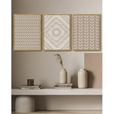 SHENIFY Boho Geometric Wall Art Mid-Century White Dot Collage Abstract Shape Illustration Neutral Modern Minimalist Painting Decorative Artwork 11x14in3pcs Natural Framed