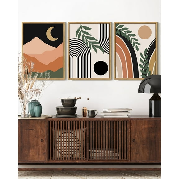 SHENIFY Boho Wall Art Abstract Decor Bohemian Prints Ready To Hang for Bathroom Dining Room 12x16in3pcs Natural Framed