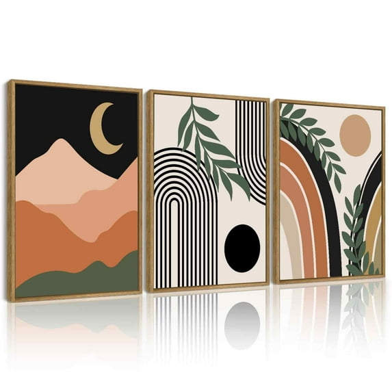 SHENIFY Boho Wall Art Abstract Wall Decor Bohemian Prints Ready To Hang for Bathroom Dining Room 11x14in3pcs Natural Framed