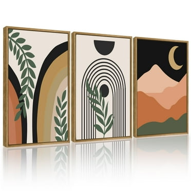 SHENIFY Boho Wall Art Framed Wood Mid Century Modern Decor Sage Boho Wall Decor Minimalist Bohemian Bedroom Decor Canvas Prints Ready To Hang for Bedroom Living Room 16x24in3pcs FRAMED