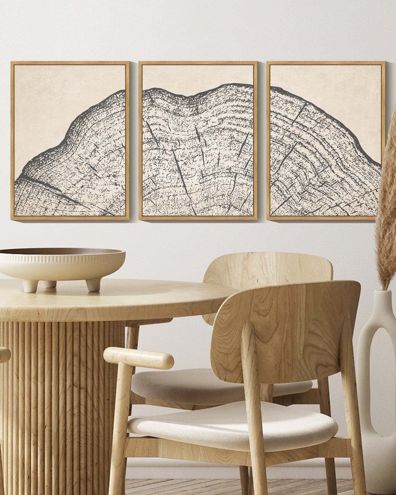 SHENIFY Farmhouse Set Gray Wood Tree Ring Spirals Nature Abstract Drawings Wall Art Vintage Rustic Modern Art Decor for Living Room Bedroom 11x14in3pcs Natural Framed