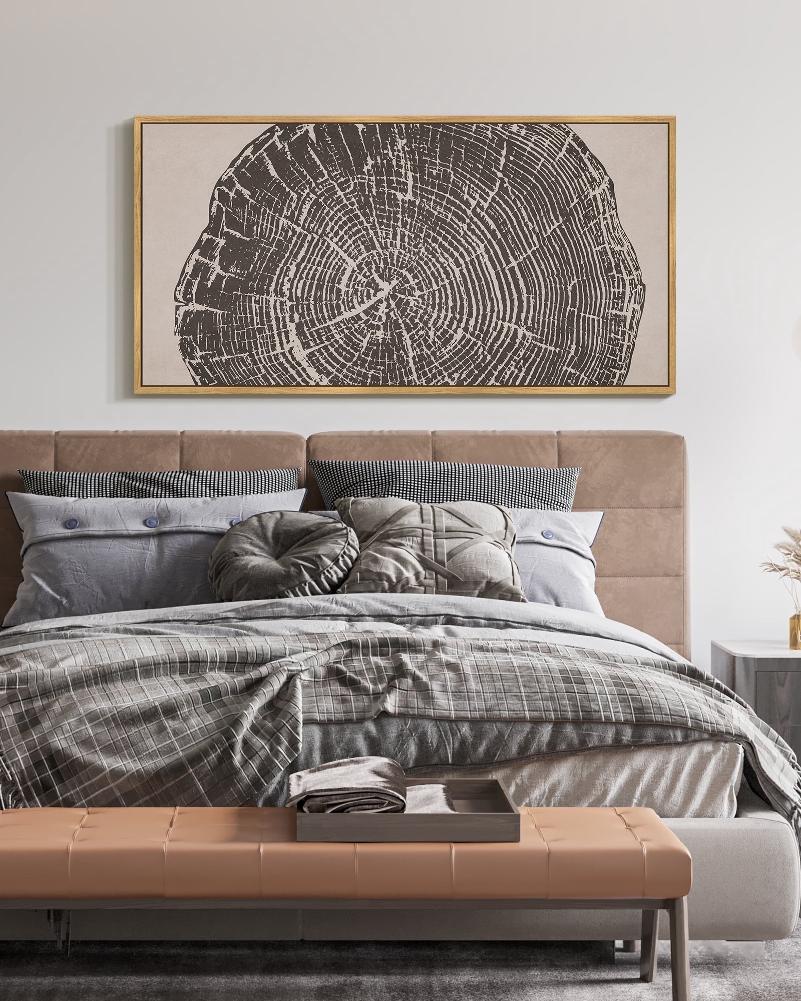 SHENIFY Farmhouse Vintage Wall Art Large 20x40in Natural Framed Set Gray Wood Tree Ring Spirals Nature Abstract Drawings Rustic Modern Art Decor for Batchroom kitchen Hanging Decoration