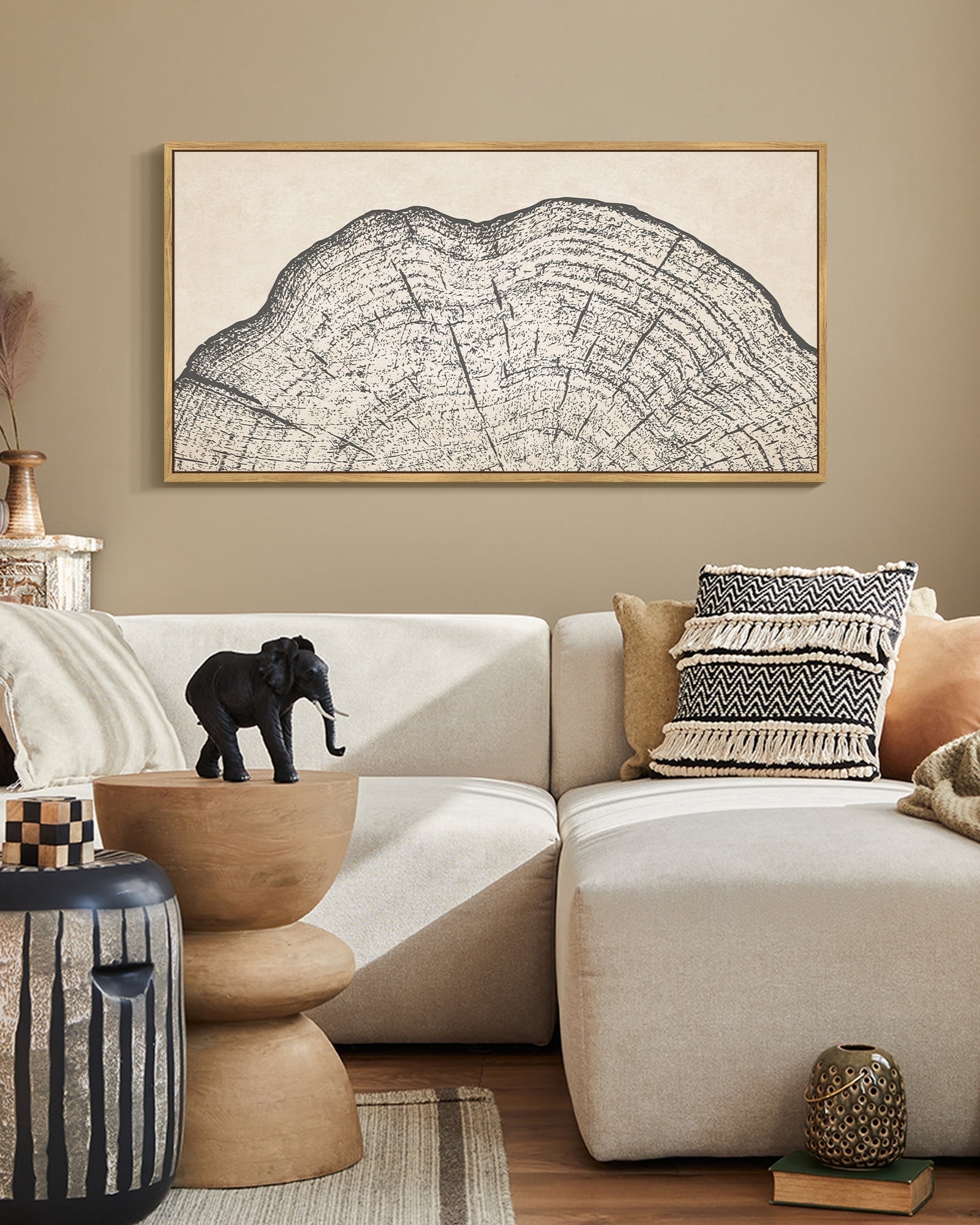 SHENIFY Farmhouse Vintage Wall Art Large 20x40in Natural Framed Set Gray Wood Tree Ring Spirals Nature Abstract Drawings Rustic Modern Art Decor for Farmhouse Office Hanging Decoration