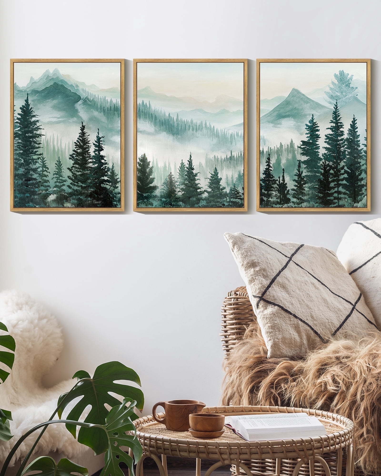 SHENIFY Fog Pine Green Tree Forest Canvas Wall Art Nordic Nature Modern ...