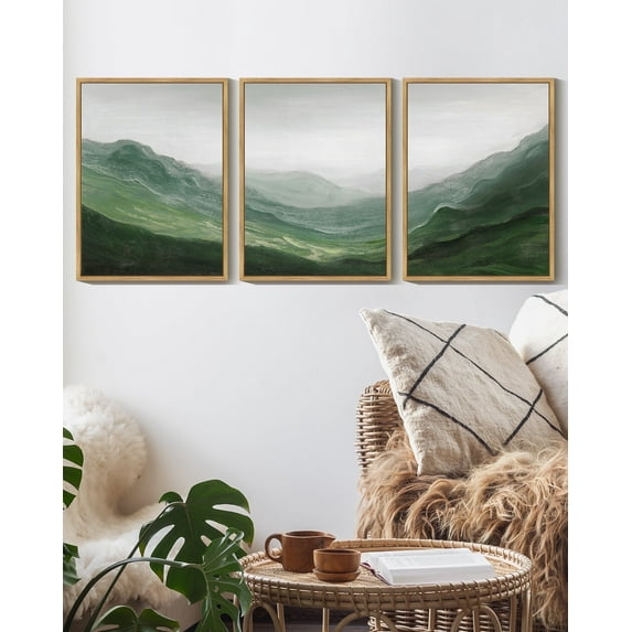 SHENIFY Fog Pine Green Tree Forest Canvas Wall Art Nordic Nature Modern Mountain Artwork Prints Decor 11x14in3pcs Natural Framed