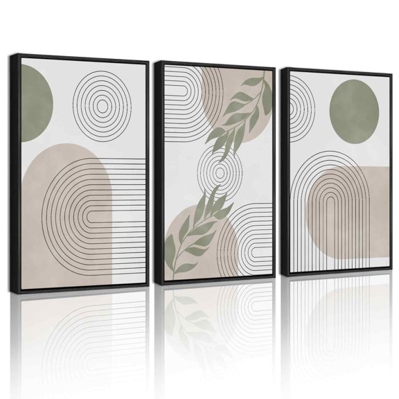 SHENIFY Green Boho Wall Art 16x24in3pcs Black Framed Botanical Mid Century Modern Wall Prints Neutral Bohemain Decor Artwork Prints Rustic Farmhouse Office