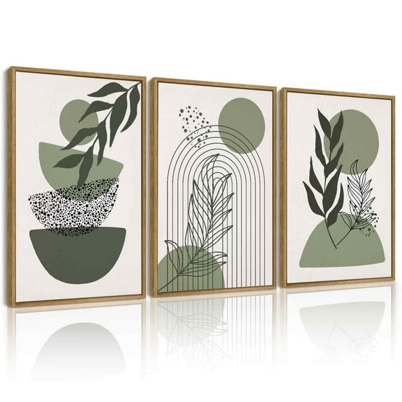 SHENIFY Green Boho Wall Art 16x24in3pcs Neutral Framed Modern Abstract Geometric Artwork Prints for Living Room Bedroom