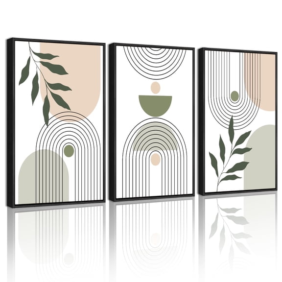 SHENIFY Green Botanical Boho Wall Art 16x24in3pcs Black Framed Modern Bohemian Sage Wall Decor Geometry Prints Ready to Hang
