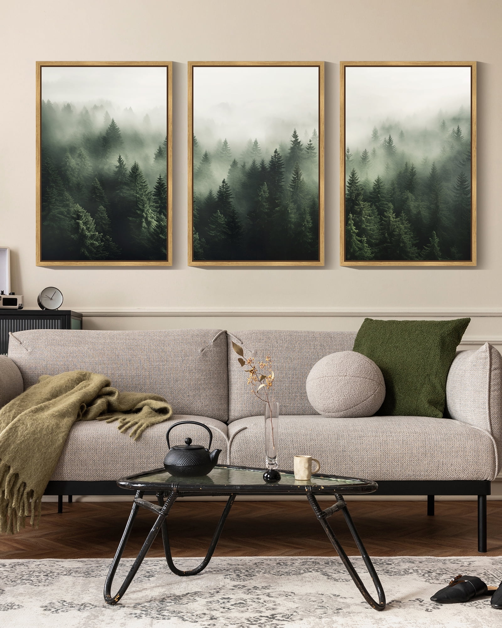 SHENIFY Green Fog Pine Tree Forest Canvas Wall Art Large Modern Artwork ...