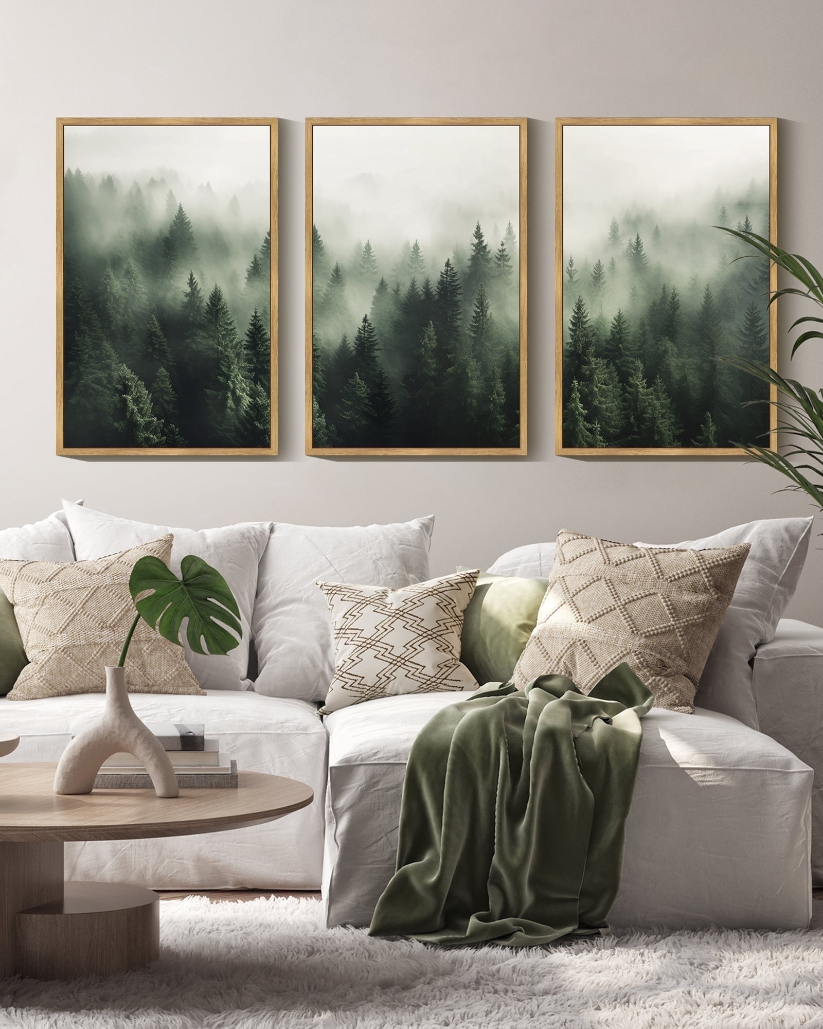 SHENIFY Green Fog Pine Tree Forest Canvas Wall Art Modern Artwork ...