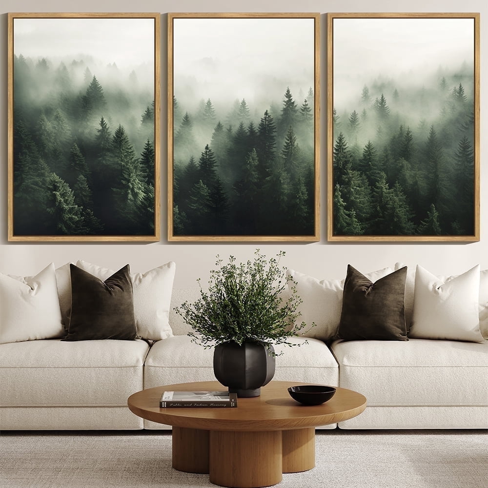 SHENIFY, Wall Art, 24x36in 3pcs, Framed Green Fog Pine Tree Forest ...