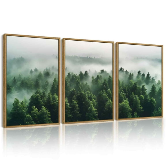 SHENIFY Green Fog Pine Tree Wall Art Nature Misty Nordic Forests Morden Decor Artwork Prints Rustic Farmhouse Bedroom 11x14in3pcs Natural Framed